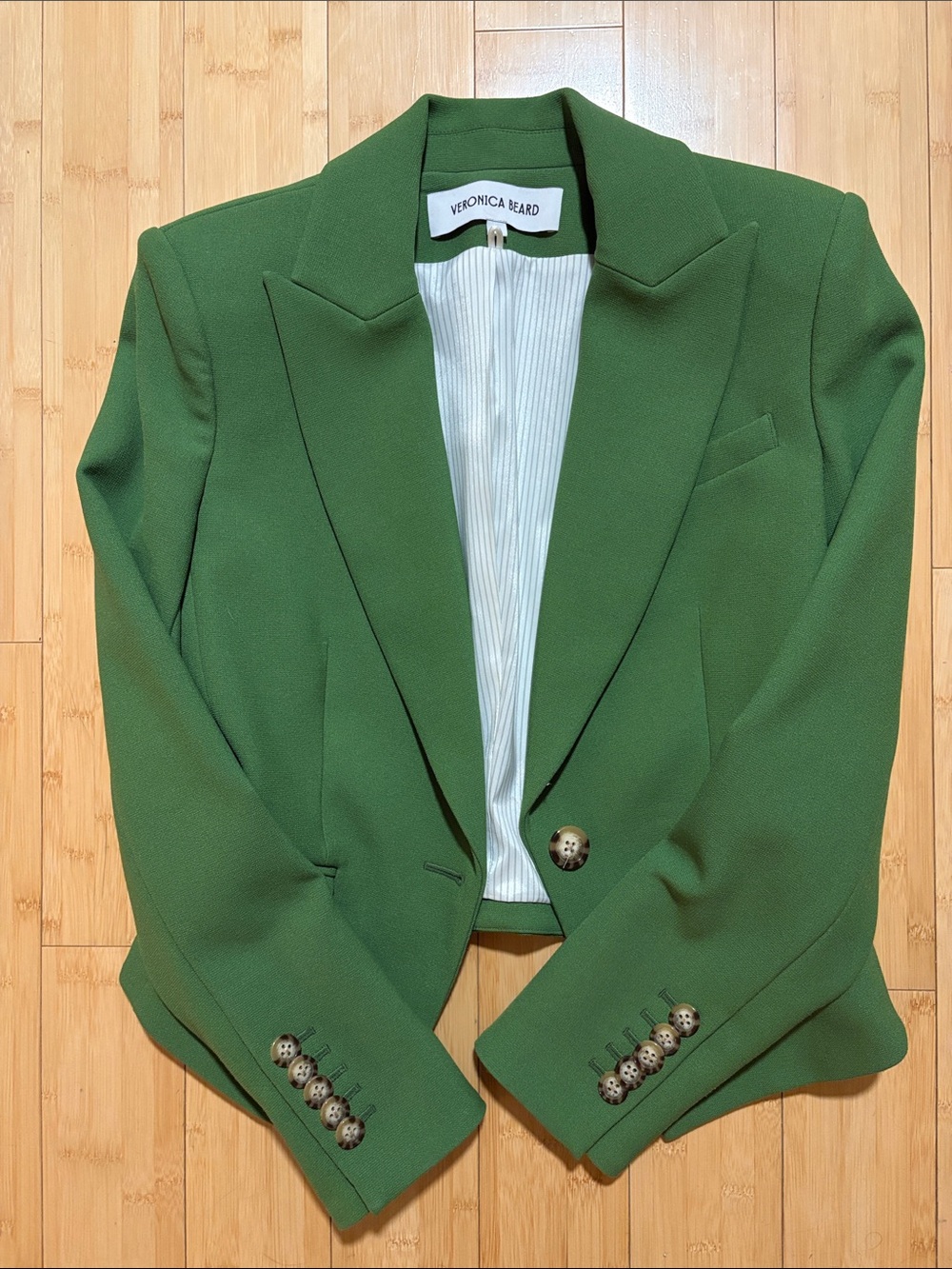 Veronica Beard Forest Green Tailored Blazer with Signature Buttons